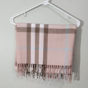 Plaid Fringe Scarf in Pink and Brown